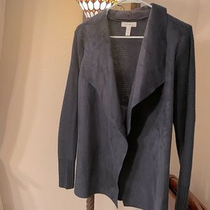 Faux-suede Drape-front Jacket In Navy Dress Barn poncho jacket.